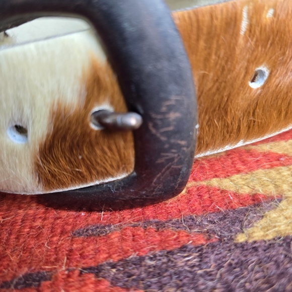 Genuine Cowhide Hair On Hide Leather Belt Womens 36 Brown White - Picture 13 of 15